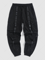 Drawstring Push Buckle Techwear Cargo Jogger Pants Xs Black