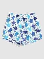 Drawstring Sea Turtle Print Vacation Shorts 2xl White