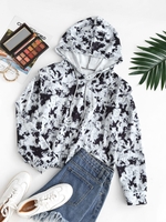 Drawstring Shoulder Pads Tie Dye Hoodie S Black