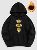 Drawstring Smile Face Gesture Graphic Thermal Fleece Lined Hoodie L Black