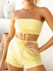 Drawstring Solid Bandeau Top and Shorts Set L Light yellow