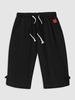 Drawstring Solid Color Cropped Casual Pants L Black