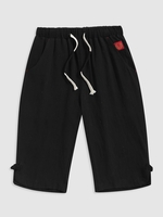 Drawstring Solid Color Cropped Casual Pants Xs Black
