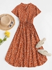 Drawstring Spotted Print Half Buttoned Midi Dress S Red