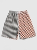 Drawstring Stripe Checkerboard Half Print Casual Shorts Xxl Rosso red