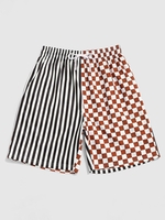 Drawstring Stripe Checkerboard Half Print Casual Shorts Xxl Rosso red