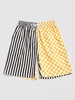 Drawstring Stripe Checkerboard Half Print Casual Shorts Xxl Sun yellow