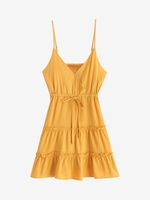 Drawstring Surplice Cami Mini Dress L Yellow