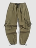 Drawstring Suspender Baggy Cargo Pants L Hazel green