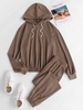 Drawstring Sweat Two Piece Pants Set M Deep coffee