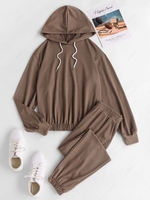 Drawstring Sweat Two Piece Pants Set M Deep coffee