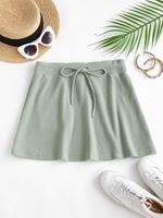 Drawstring Textured Mini Skirt S Light green