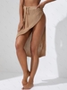 Drawstring Tie Asymmetric Slit Beach Skirt Light coffee