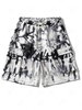 Drawstring Tie Dye Letter Print Shorts M White
