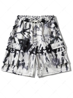 Drawstring Tie Dye Letter Print Shorts M White