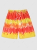 Drawstring Tie-dye Painting Pattern Beach Shorts Xl Bright yellow