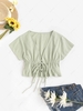 Drawstring Tied Plunge Ruched Blouse S Light green