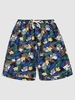 Drawstring Tropical Flowers Leaves Print Beach Shorts Xl Blue