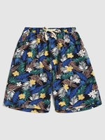 Drawstring Tropical Flowers Leaves Print Beach Shorts Xl Blue