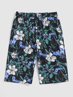 Drawstring Tropical Plant Print Beach Shorts L Black