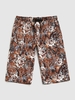 Drawstring Tropical Plant Print Beach Shorts L Coffee