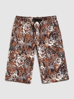 Drawstring Tropical Plant Print Beach Shorts L Coffee