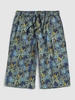 Drawstring Tropical Plant Print Beach Shorts L Deep blue