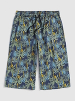 Drawstring Tropical Plant Print Beach Shorts L Deep blue
