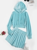 Drawstring Velvet Lounge Two Piece Set L Light blue