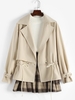 Drawstring Waist Lapel Trench Coat L Light coffee