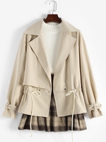 Drawstring Waist Lapel Trench Coat Xs Light coffee