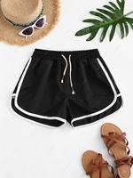 Drawstring Waist Piping Dolphin Shorts Black