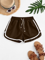 Drawstring Waist Piping Dolphin Shorts Deep coffee