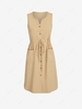 Drawstring Waist Pocket Button Through Dress 2xl Light coffee