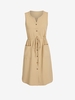 Drawstring Waist Pocket Button Through Dress L Light coffee
