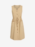 Drawstring Waist Pocket Button Through Dress L Light coffee