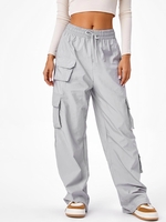 Drawstring Wide Leg Cargo Pants L Light gray