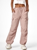 Drawstring Wide Leg Parachute Cargo Pants M Light pink