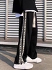 Drawstring Woven Tape Sides Pants L Black