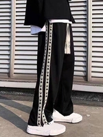 Drawstring Woven Tape Sides Pants L Black