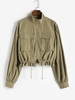 Drawstring Zip Up Flap Pockets Cargo Jacket M Light green