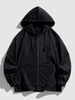 Drawstring Zip Up Pocket Hoodie L Black