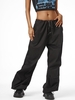 Drawstring Zipper Fly Low Waisted Wide Leg Parachute Pants L Black