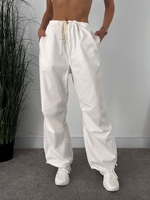 Drawstring Zipper Fly Low Waisted Wide Leg Parachute Pants L White
