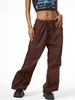 Drawstring Zipper Fly Low Waisted Wide Leg Parachute Pants M Deep coffee