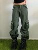 Drawstring Zipper Fly Wide Leg Cargo Pants S Deep green