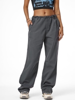 Drawstring Zipper Fly Wide Leg Parachute Pants L Dark gray