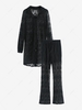 Dress Over Pants Sheer Lace Button Down Shirt and Pants L Black