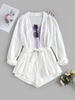 Drop Shoulder Belted Crinkle Shorts Set L White