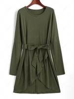 Drop Shoulder Belted Tulip Dress S Light green